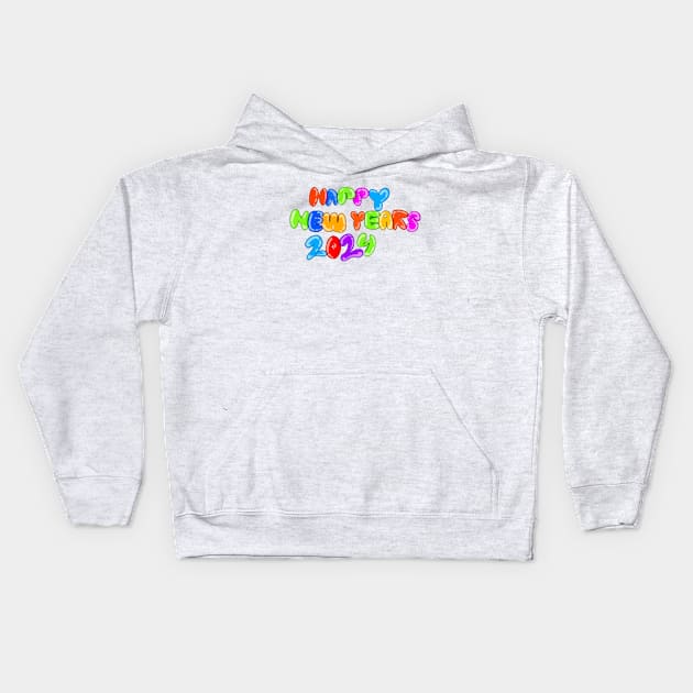 Happy new year 2024 buble letter colourful Kids Hoodie by Mielon